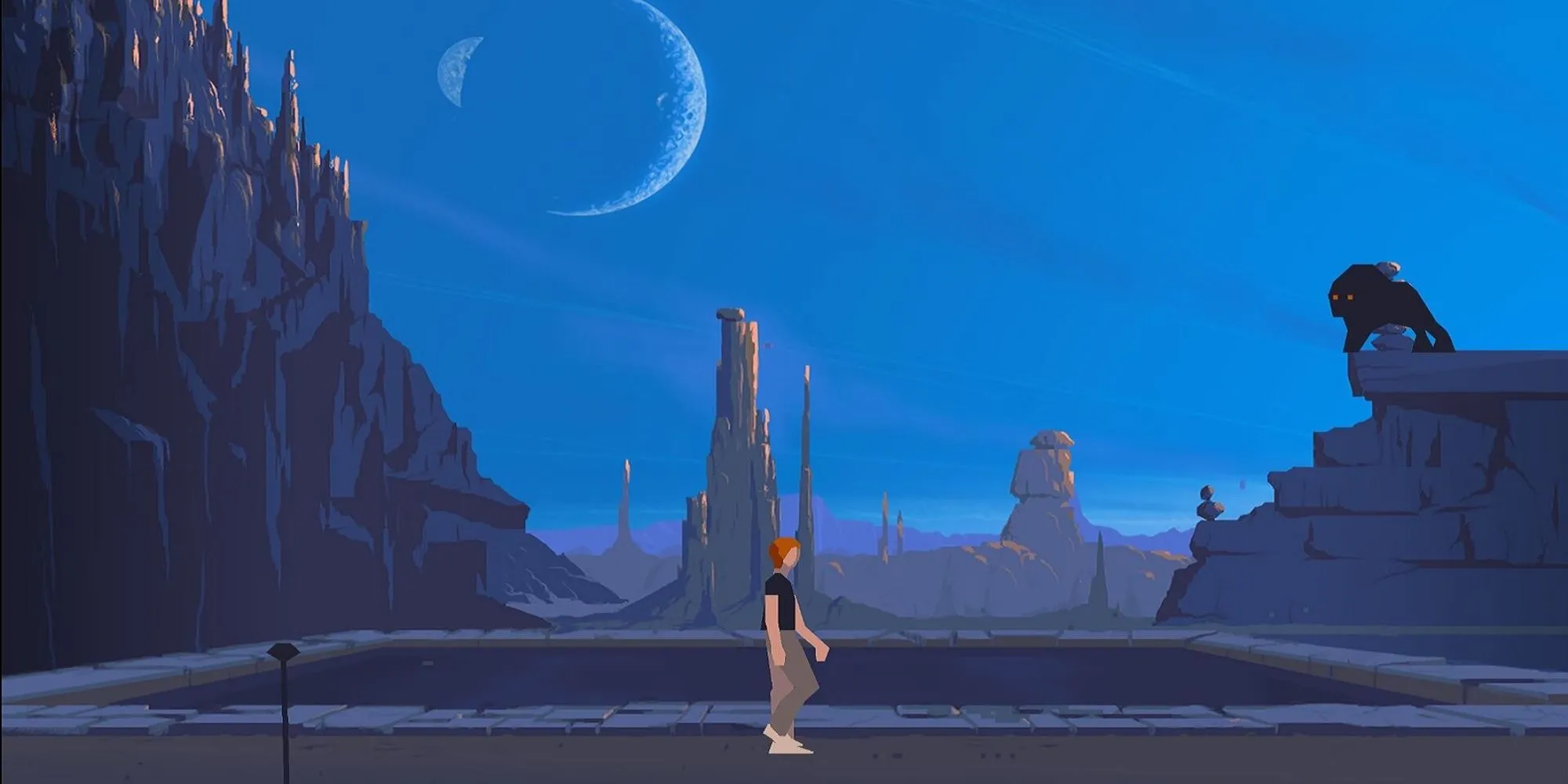 Cảnh mở đầu siêu thực, bí ẩn của game hành động platformer kinh điển Another World do Éric Chahi tạo ra