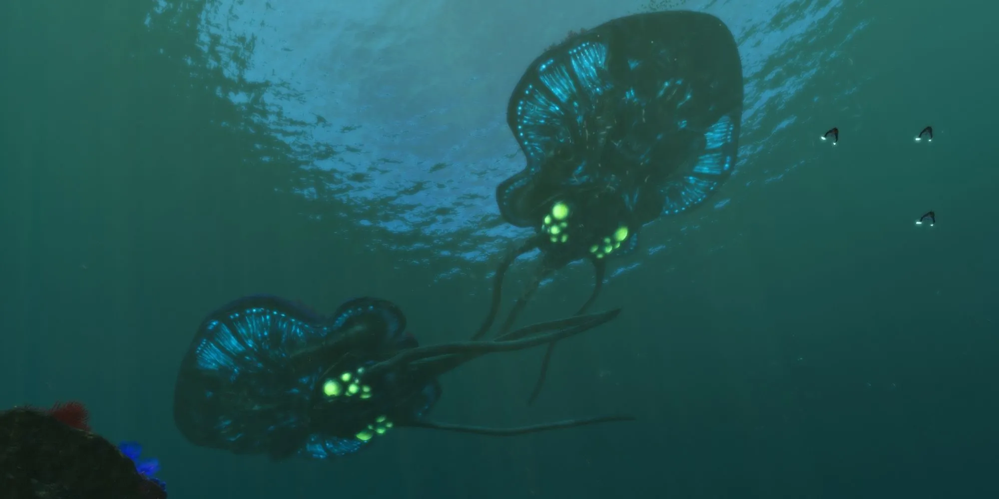 Cảnh quan dưới nước tuyệt đẹp với cá Manta Rays trong game Subnautica