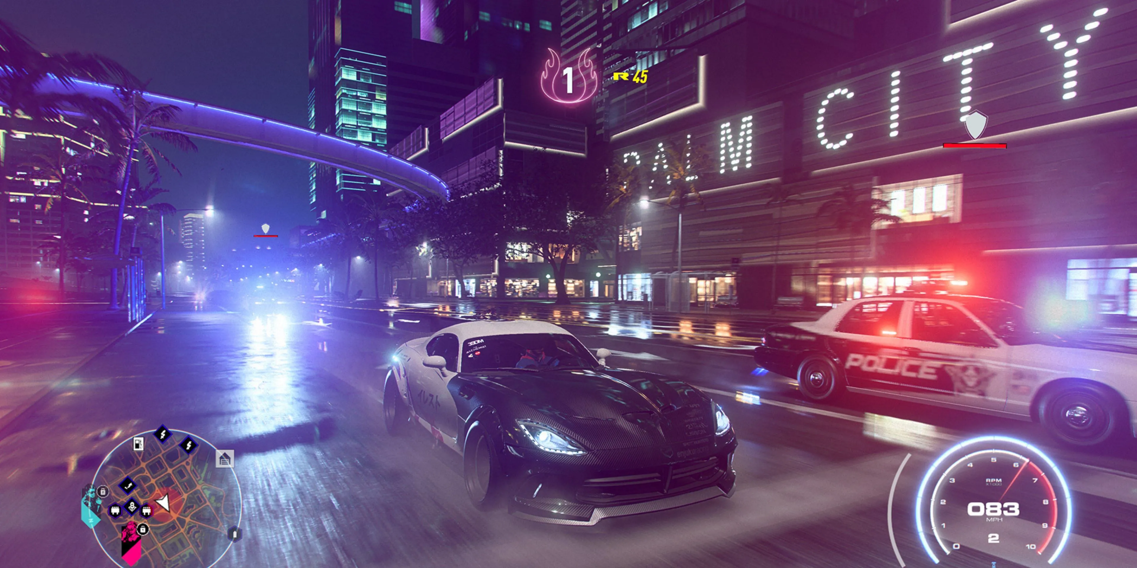 Cảnh rượt đuổi cảnh sát trong gameplay của Need for Speed Heat