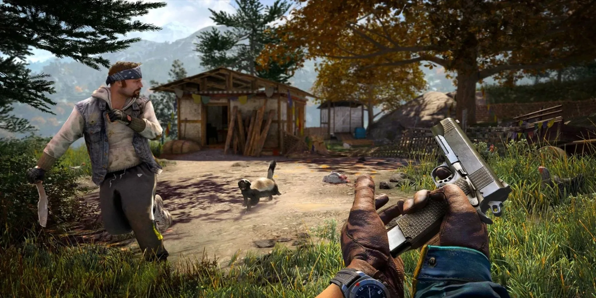 Cảnh săn bắn trong thế giới mở rộng lớn của Far Cry 4, một trong những hoạt động giải trí trong game.