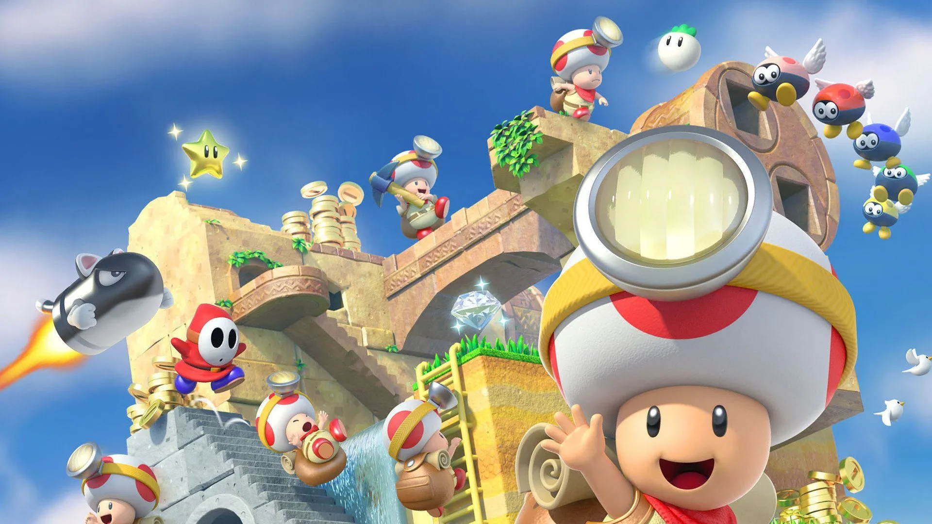 Captain Toad đang khám phá một màn chơi dạng diorama trong Captain Toad: Treasure Tracker