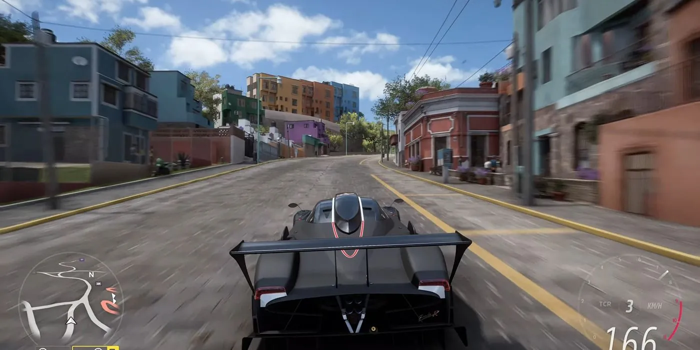 Chiếc Pagani Zonda R 2010 lướt đi trên đường trong Forza Horizon 5.