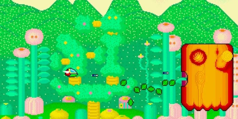 Chiến đấu với trùm Stunpalon trong tựa game bắn súng Fantasy Zone