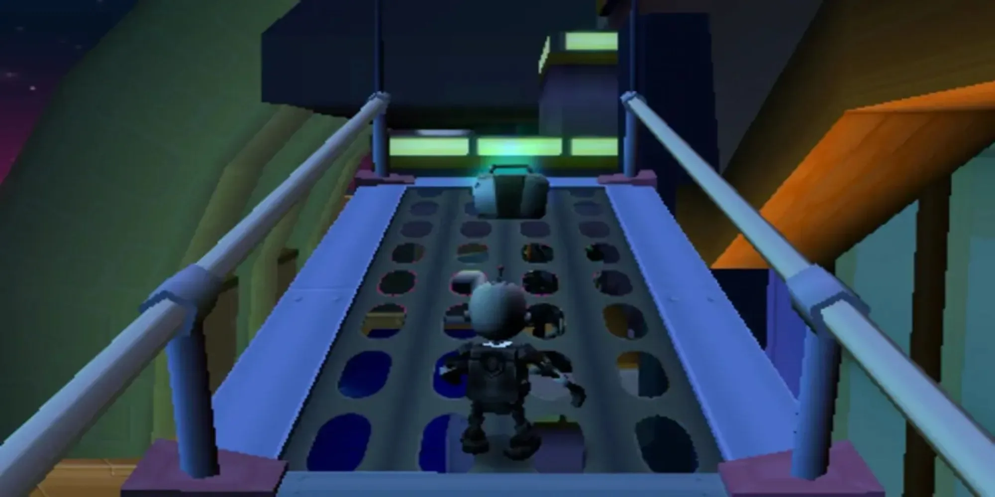 Clank trong vai trò đặc vụ, thể hiện lối chơi trong game Secret Agent Clank trên PSP.