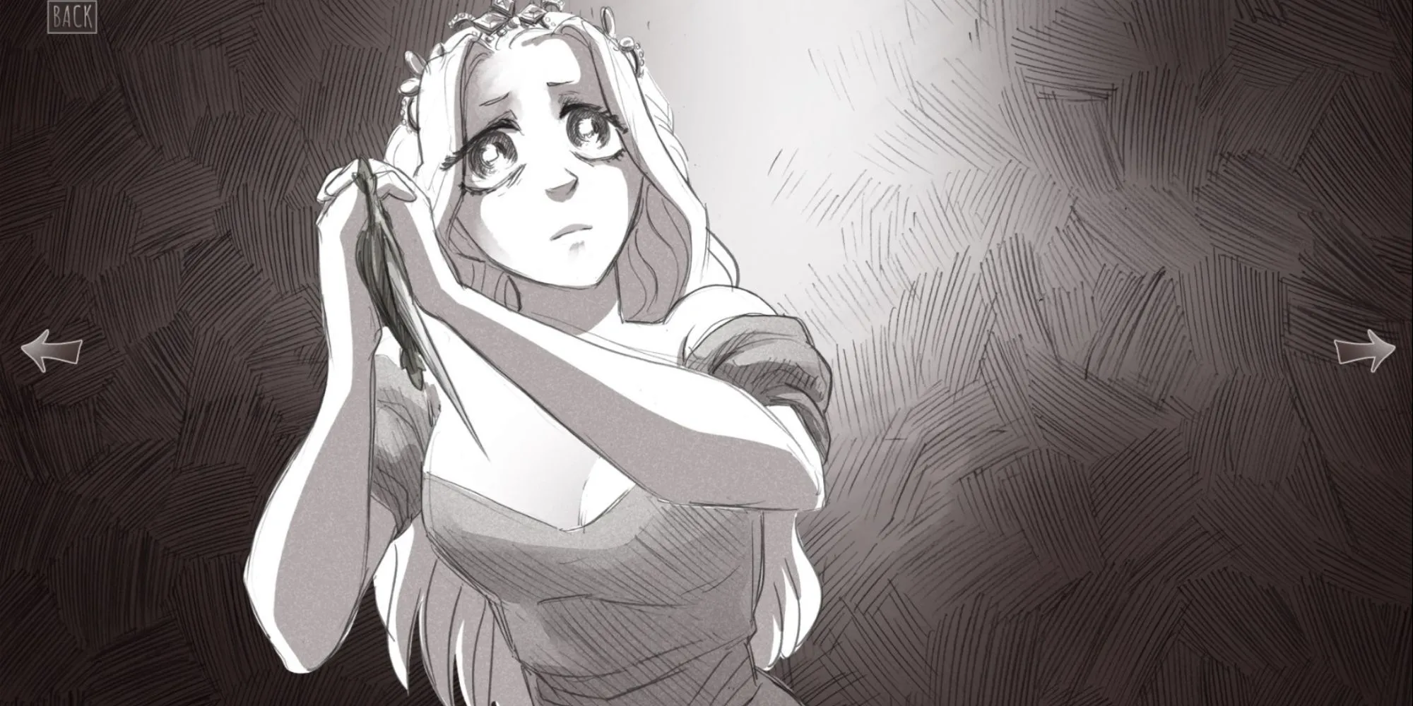 Công chúa cầm lưỡi dao trong kết thúc lặp lại chu kỳ 'You're On A Path In The Woods...' của Slay the Princess