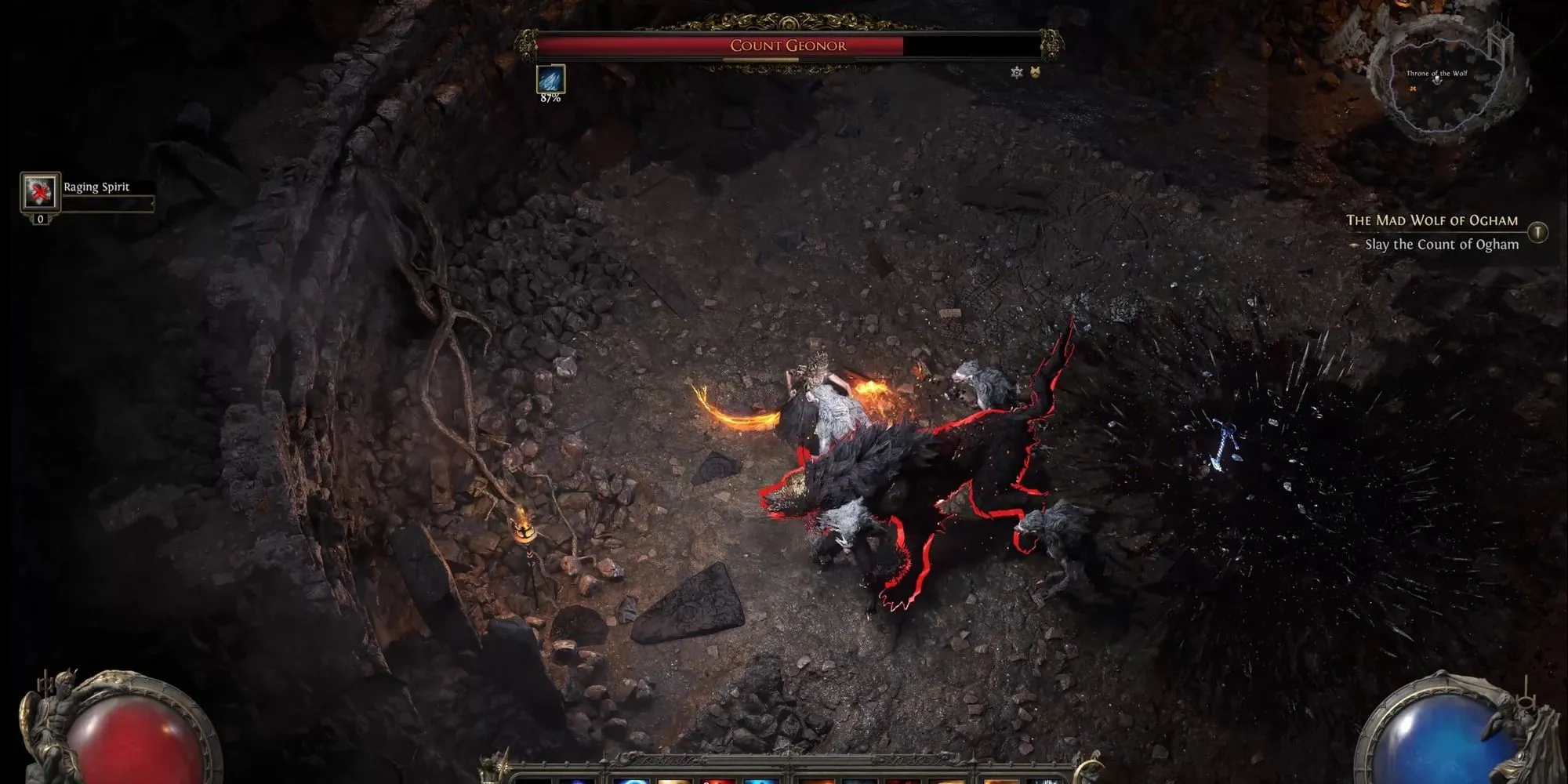 Count Geonor, boss cuối Act 1 Path of Exile 2 ở dạng sói, bao phủ trong màn sương