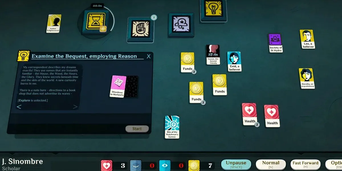 Cultist Simulator Lovecraftian Card Game interface