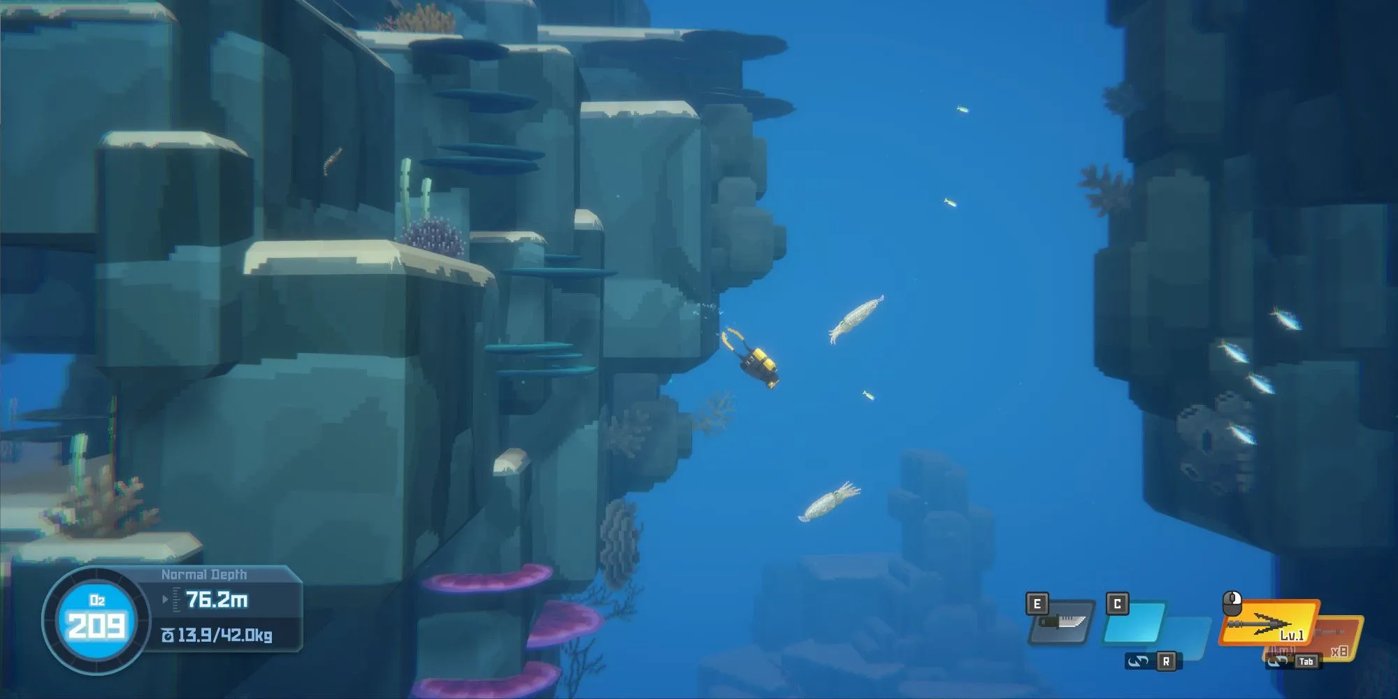 Dave lặn xuống Biển Xanh để thu thập cá trong game Dave The Diver