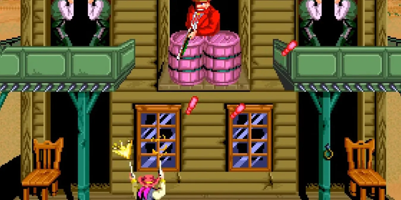 Đối đầu với Simon Greedwell trong Sunset Riders, game hành động lấy bối cảnh miền Viễn Tây