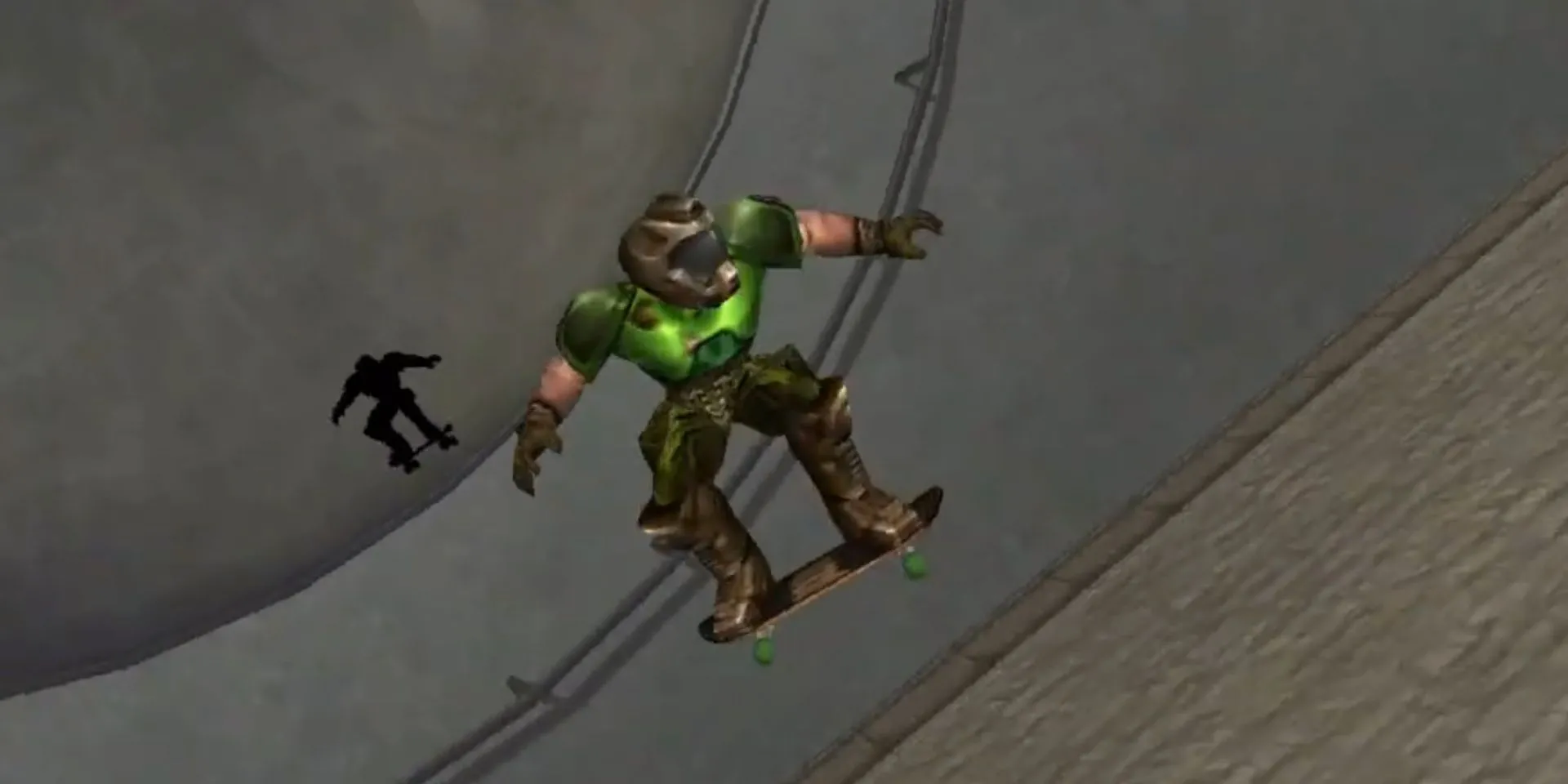 Doom Guy chuẩn bị trượt ván trong phiên bản PC của Tony Hawk's Pro Skater 3