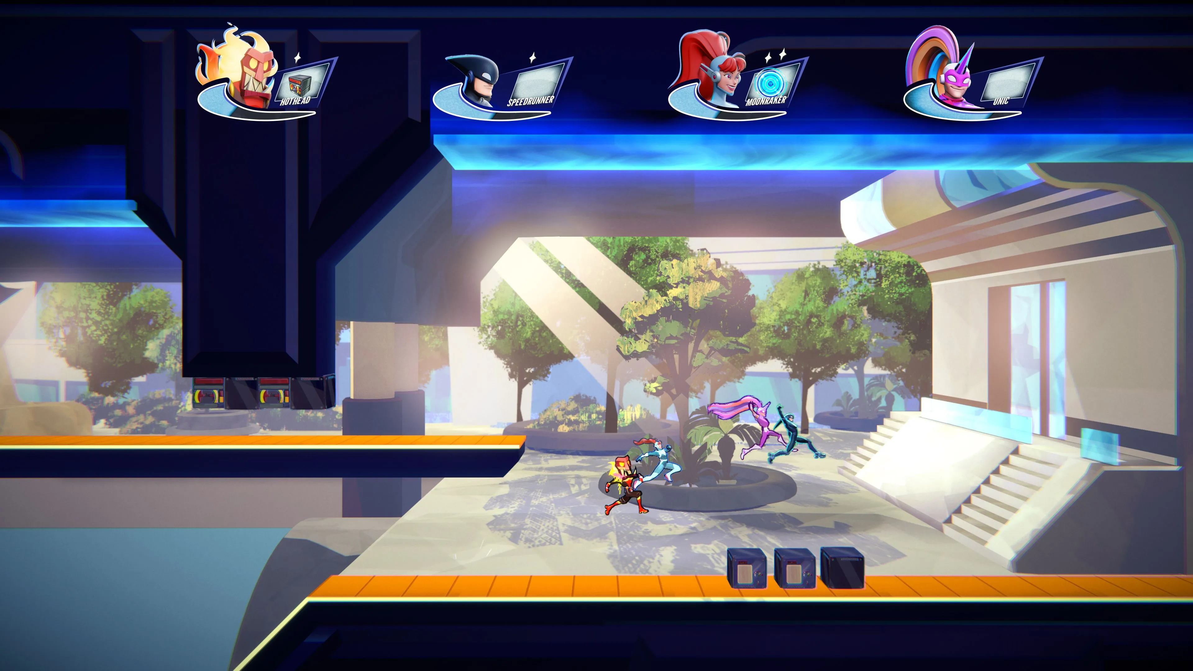 Đường đua phức tạp trong game platformer tốc độ cao Speedrunners 2