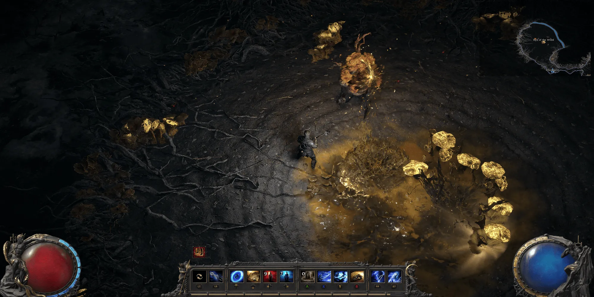 Ervig, the Rotten Druid, một boss tùy chọn sử dụng độc trong Path of Exile 2 Act 1