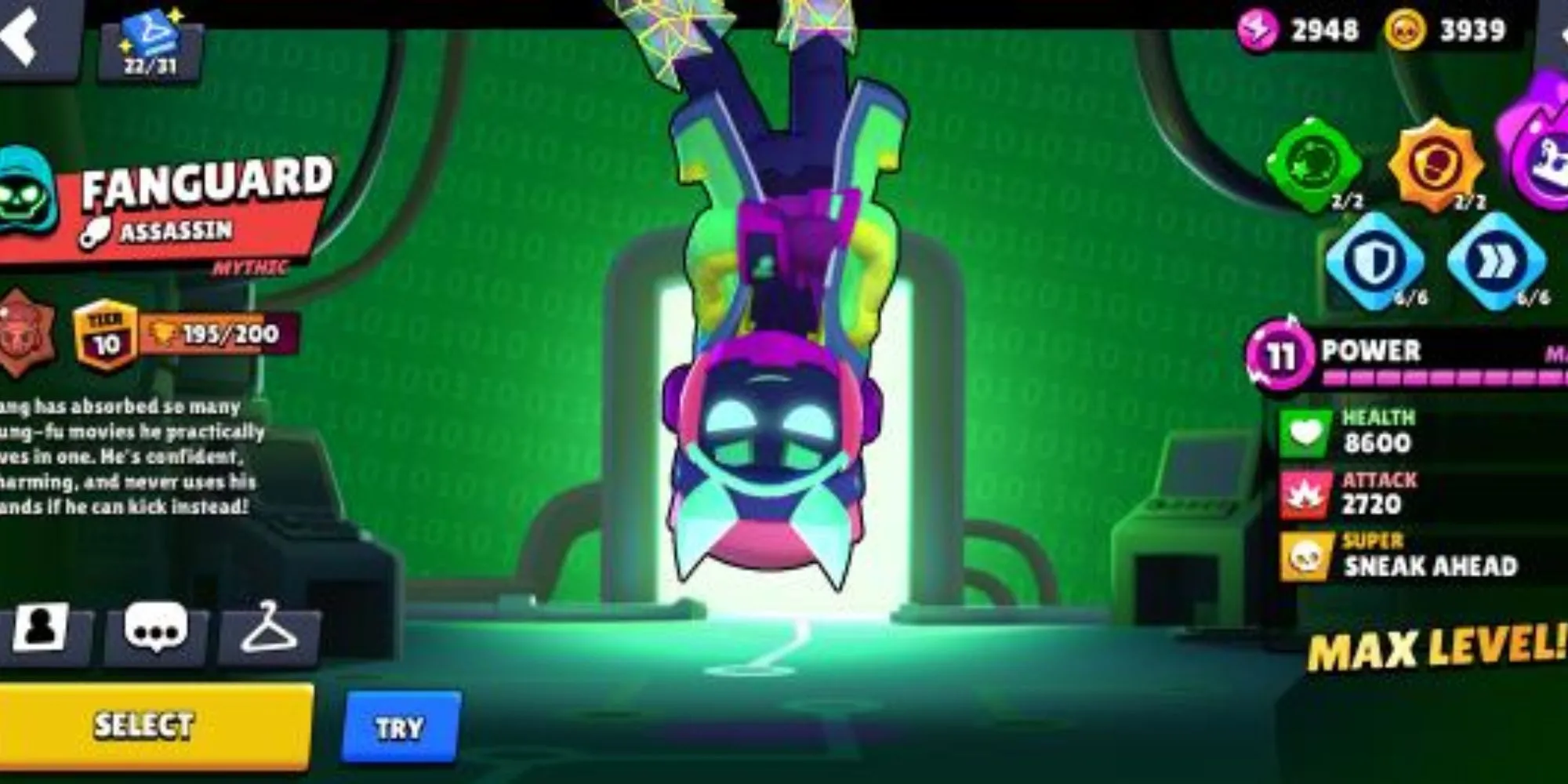Fang, brawler mạnh mẽ trong Brawl Stars, thực hiện đòn đá Kung-Fu