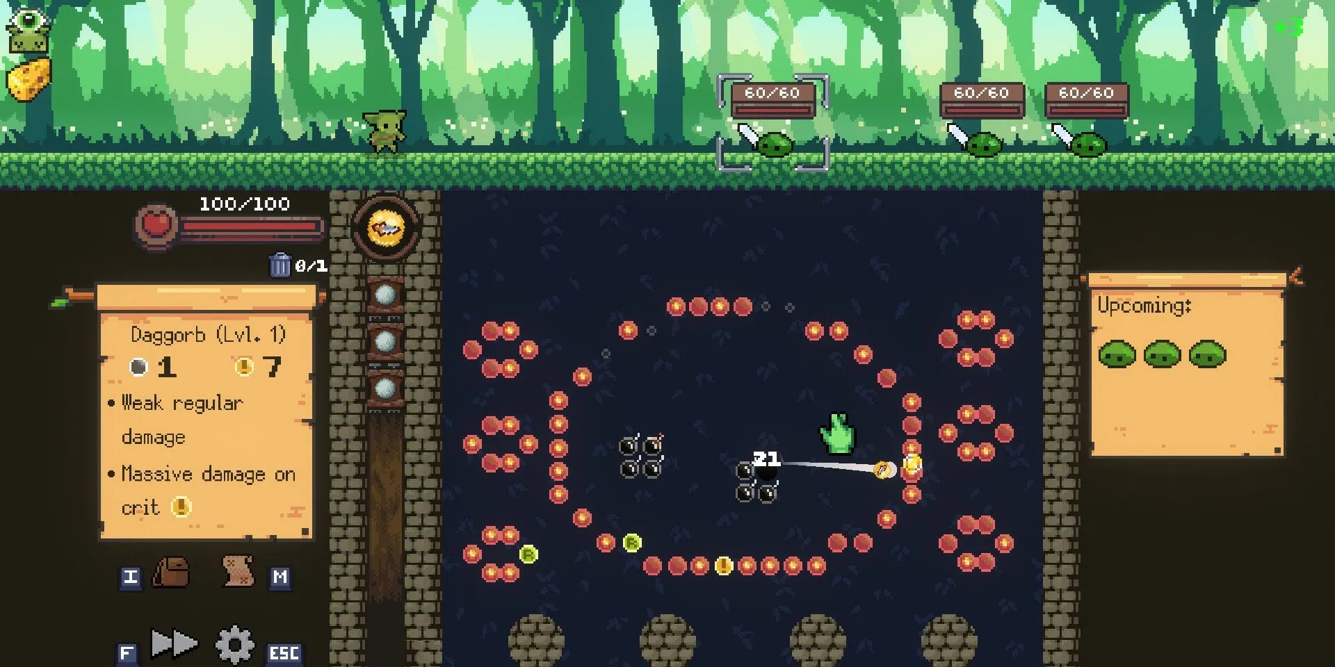 Gameplay chiến đấu trong game Peglin: Bắn bi hạ gục kẻ địch