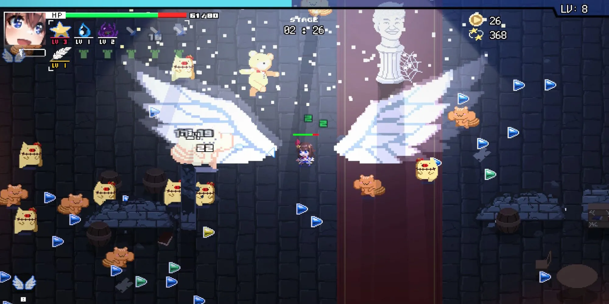 Gameplay của Holocure với nhân vật chiến đấu và vô số kẻ thù trên màn hình