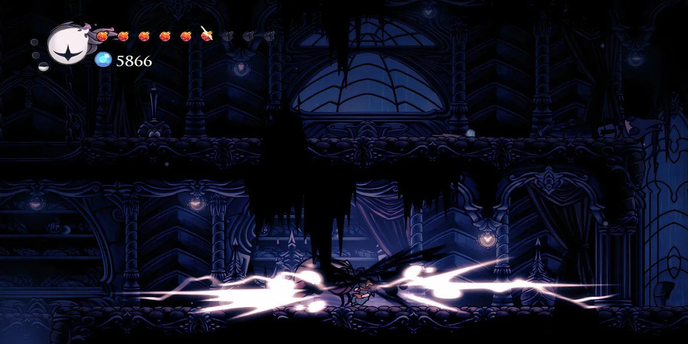 Gameplay Hollow Knight: nhân vật chính đối đầu với Soul Twister tại Soul Sanctum