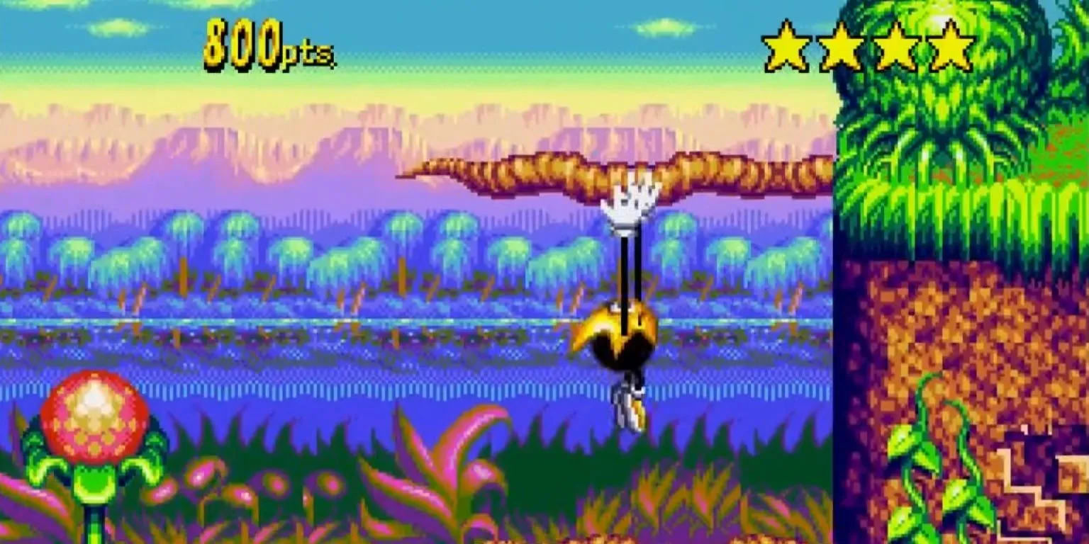 Gameplay platformer độc đáo với đôi tay co giãn của nhân vật Ristar