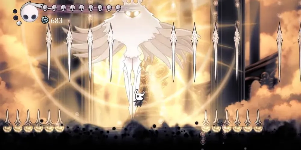 Giai đoạn đầu của trận chiến với Absolute Radiance, boss cuối cùng trong Hollow Knight