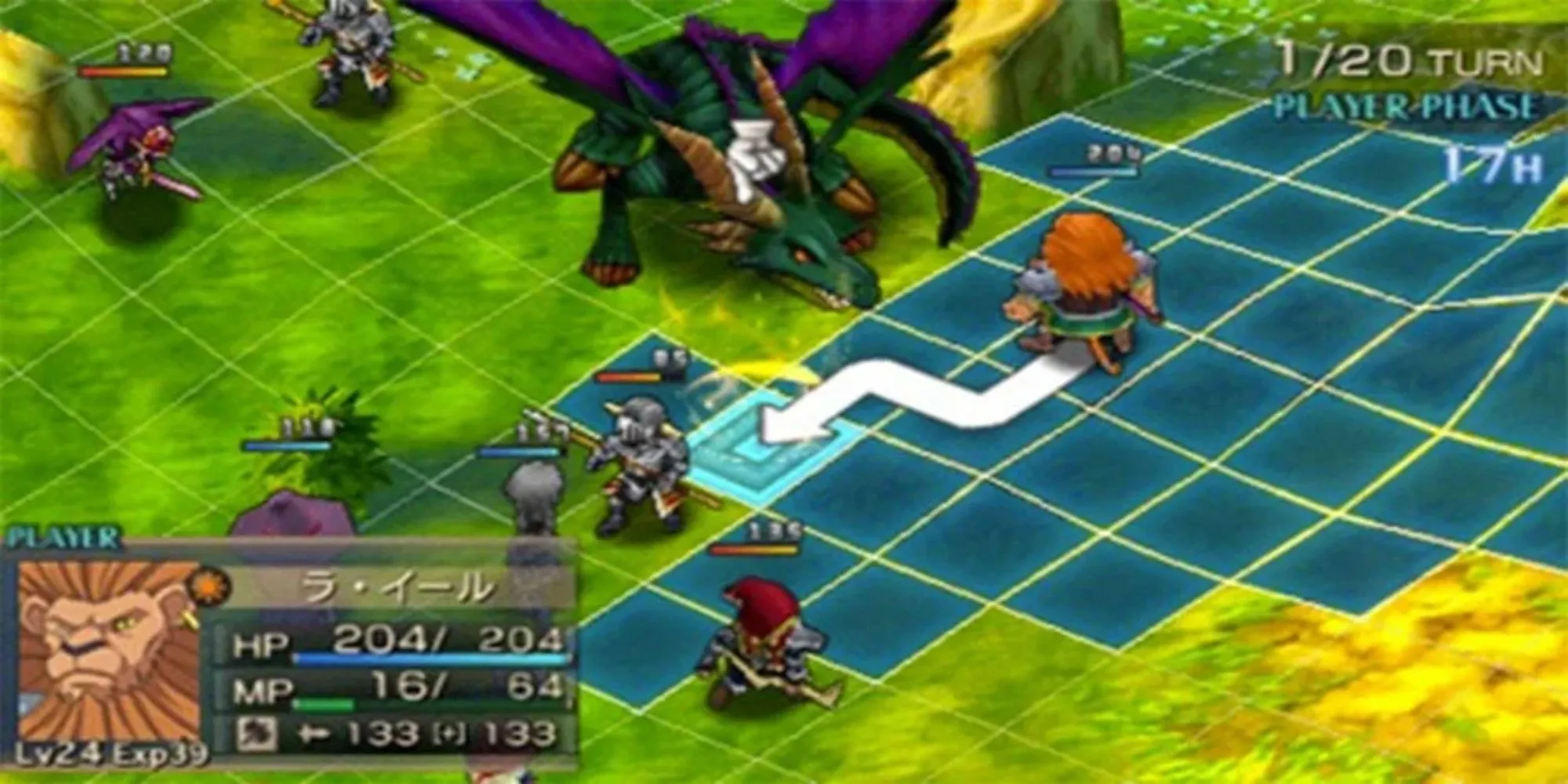 Giao diện chiến đấu trong game JRPG chiến thuật Jeanne D'Arc trên PSP, một tựa game đỉnh cao trên PS Plus Premium.
