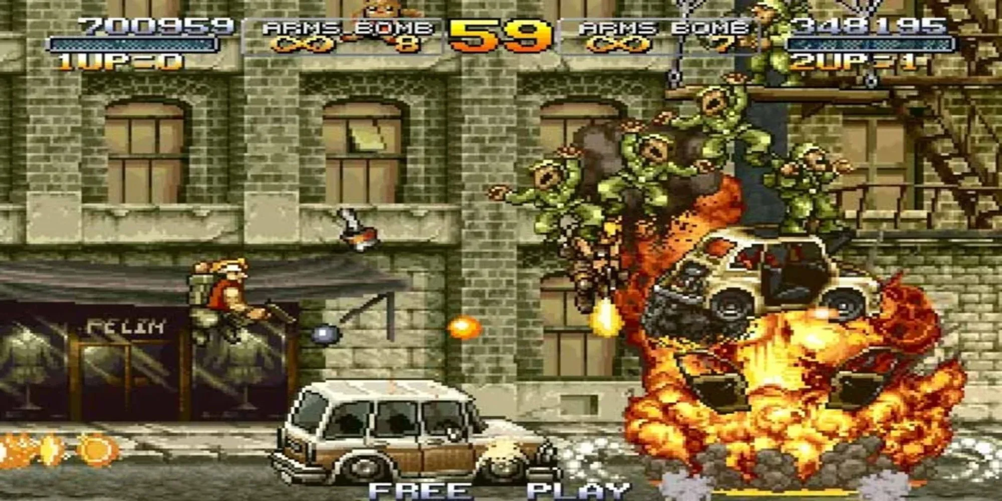 Giao diện chọn game với hình ảnh đại diện các phần Metal Slug trong bộ sưu tập Metal Slug Anthology trên PS2