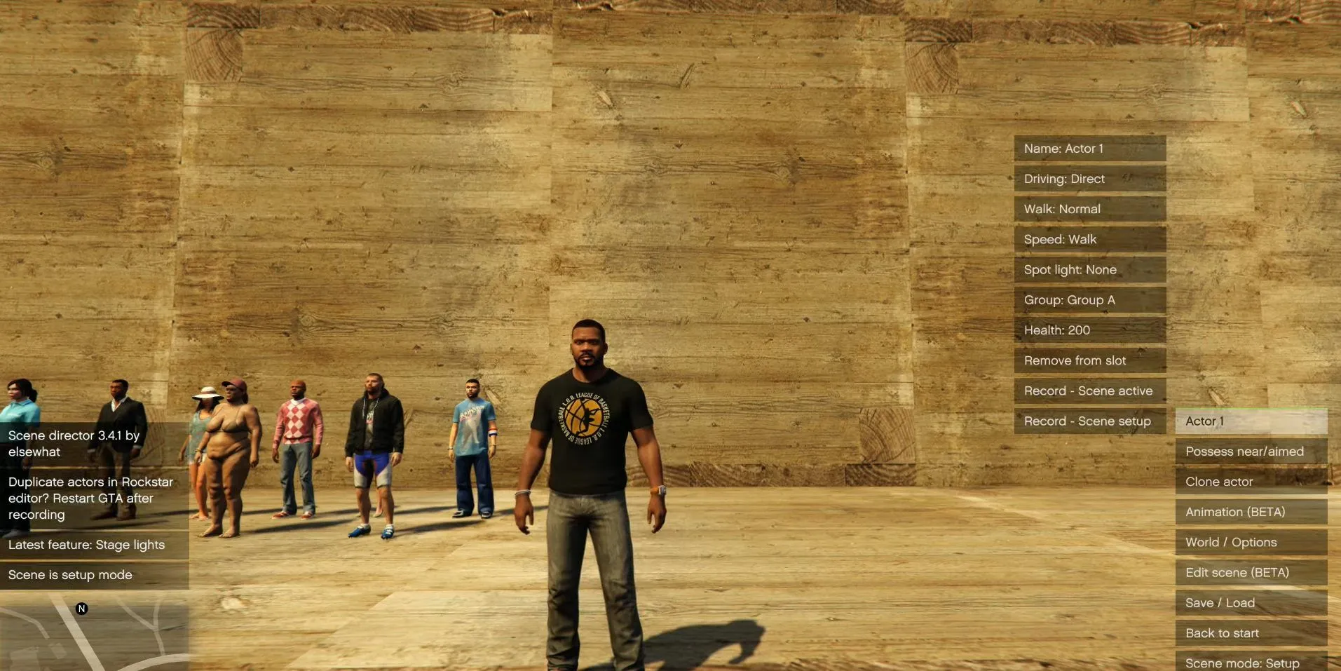 Giao diện của mod Scene Director cho phép người chơi tùy chỉnh cảnh quay trong GTA V