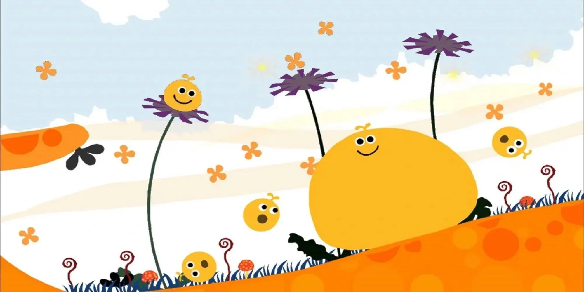 Giao diện đầy màu sắc của game puzzle platformer LocoRoco trên PSP, một game thú vị trên PS Plus Premium.