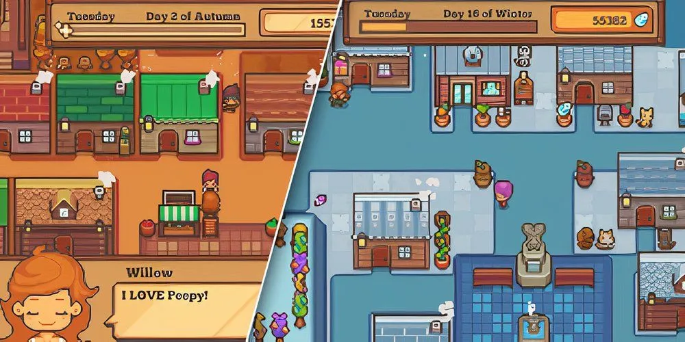 Giao diện gameplay của Littlewood, thể hiện yếu tố mô phỏng đời sống và xây dựng thị trấn sau khi cứu thế giới.