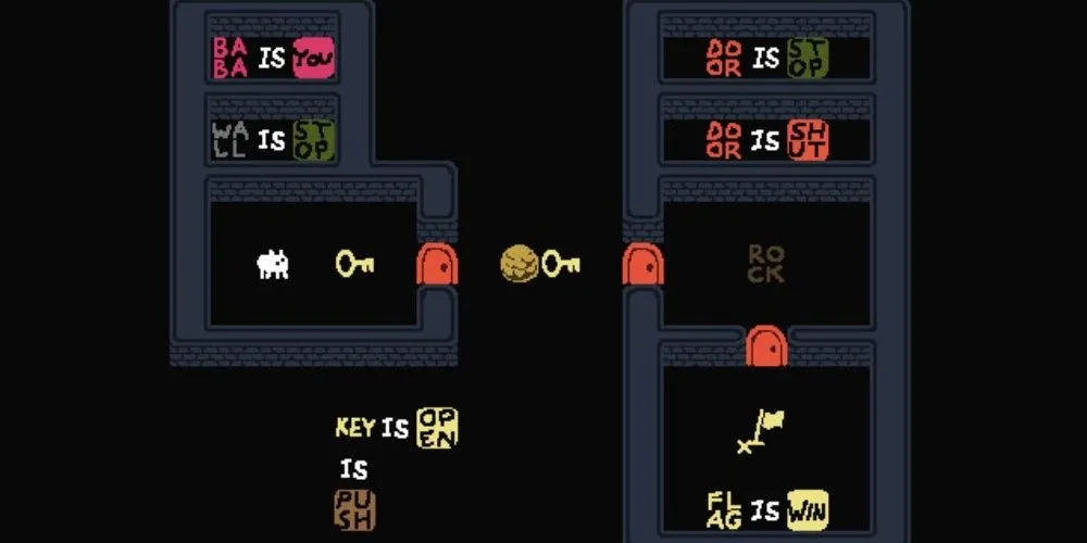 Giao diện giải đố thay đổi luật chơi trong game Baba Is You
