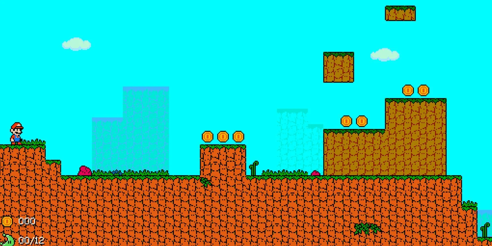 Giao diện màn chơi của Super Odyssey 2D với Mario và Cappy trong thế giới pixel