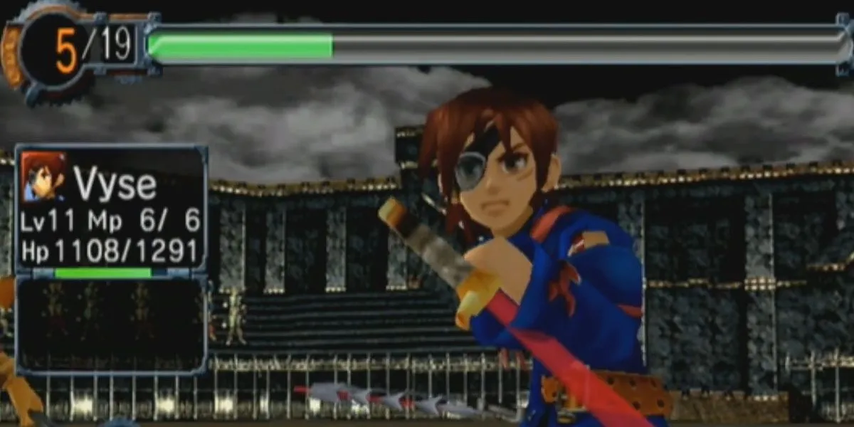 Giao diện trận chiến trên không đặc trưng của game JRPG kinh điển Skies of Arcadia