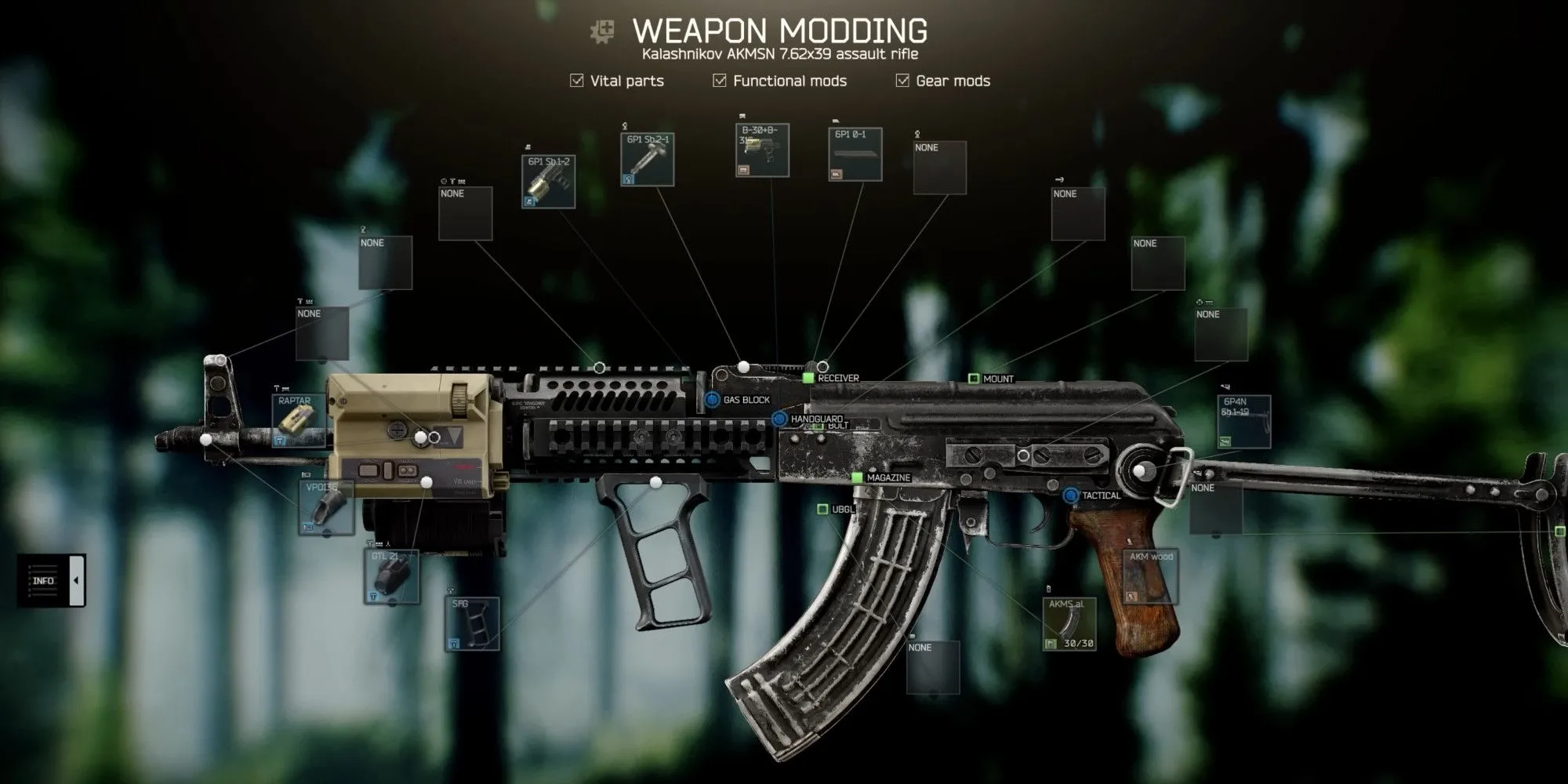 Giao diện tùy chỉnh súng cực kỳ chi tiết trong Escape From Tarkov, mô phỏng chân thực việc thay thế từng bộ phận.