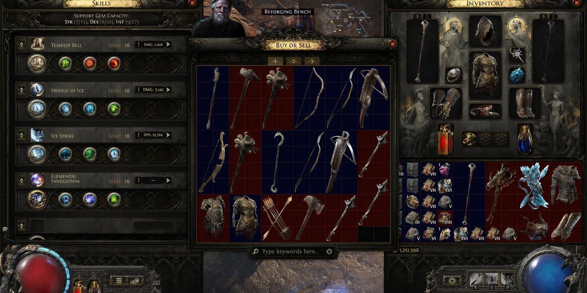 Giao diện xem trang bị và cửa sổ giao dịch trong Path of Exile 2