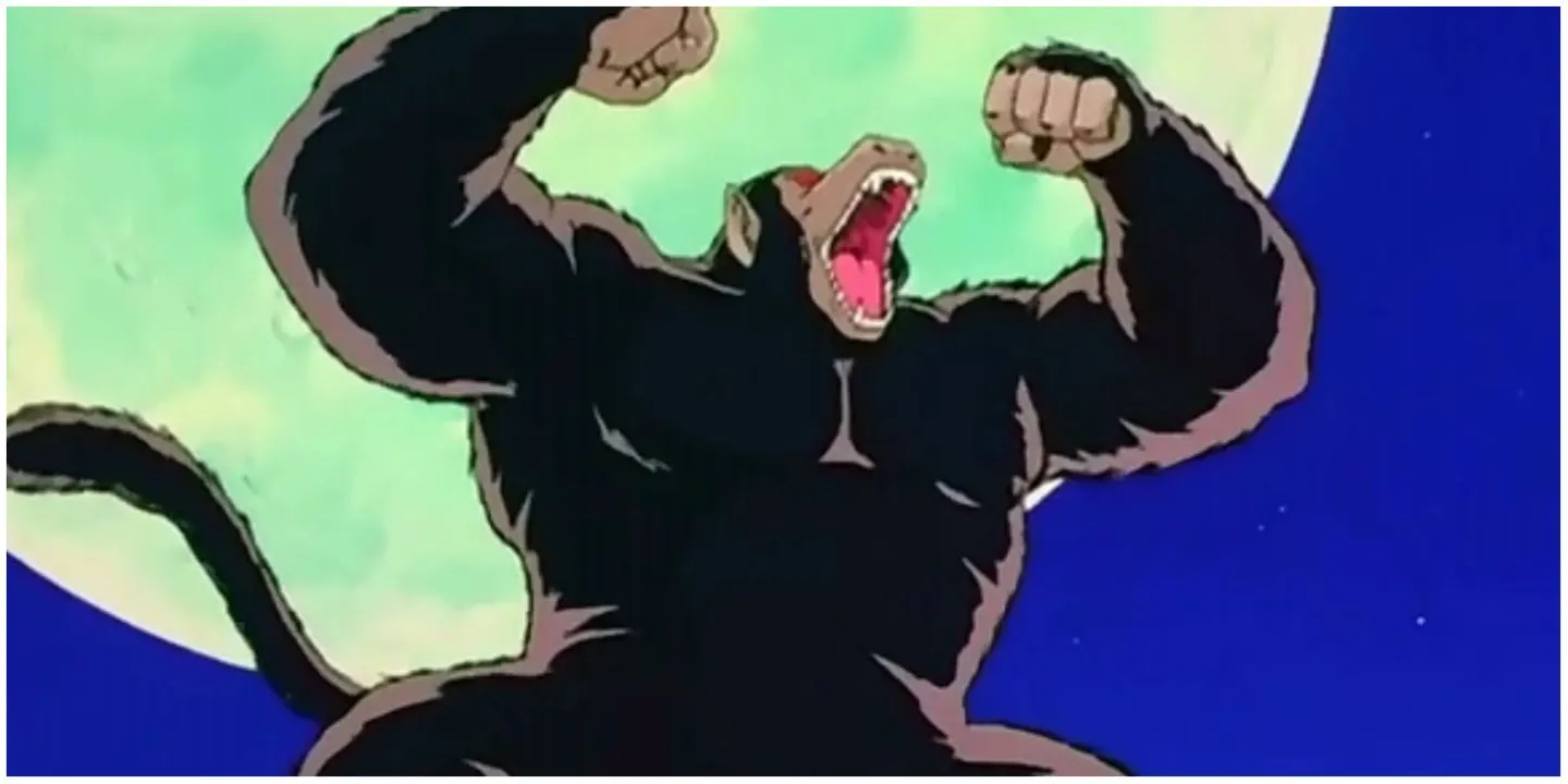 Goku biến hình Đại Khỉ Đột Oozaru dưới ánh trăng rằm trong Dragon Ball
