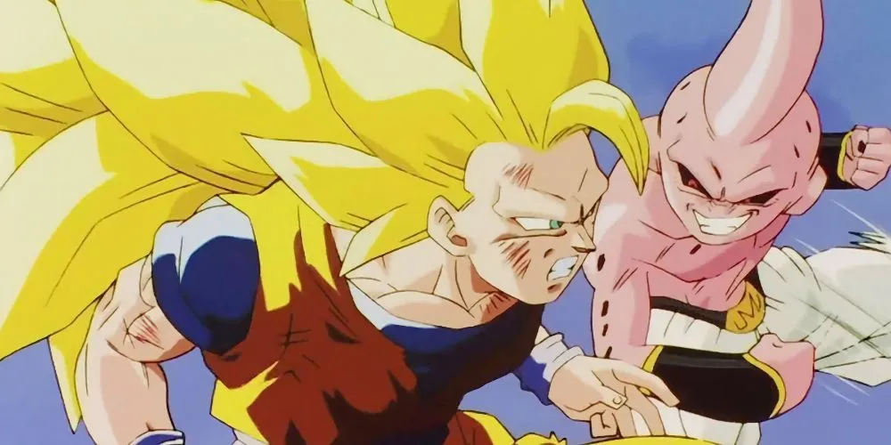 Goku Super Saiyan 3 chiến đấu với Kid Buu trong Saga Kid Buu của Dragon Ball Z