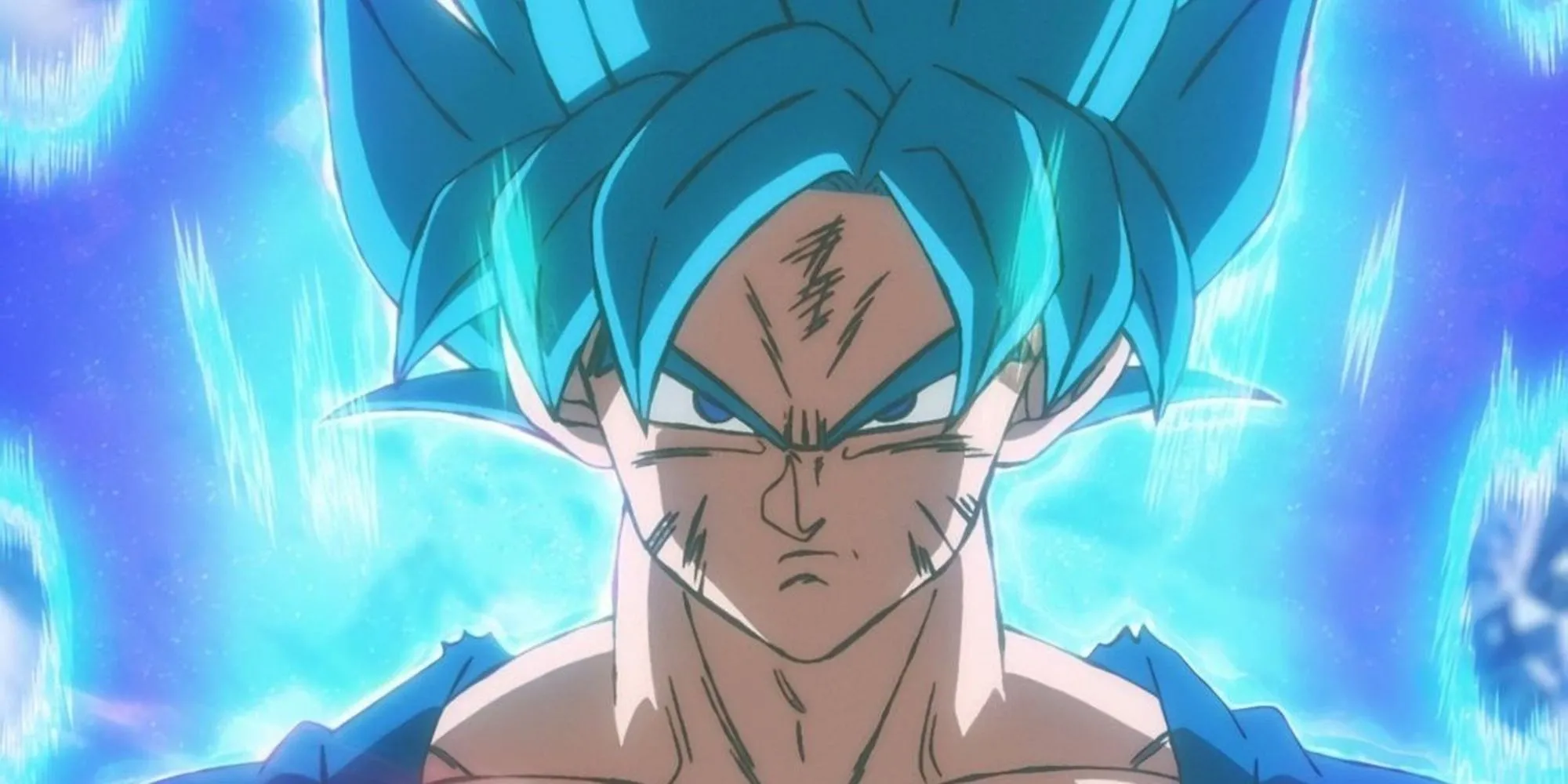 Goku Super Saiyan Blue với aura xanh dương mãnh liệt trong Dragon Ball Super Broly