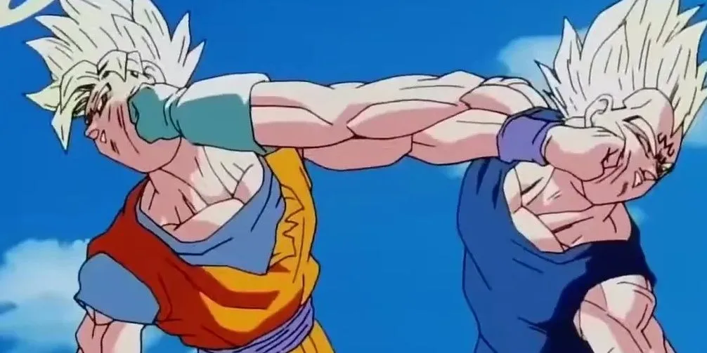 Goku và Vegeta chuẩn bị chiến đấu, thể hiện sự cạnh tranh