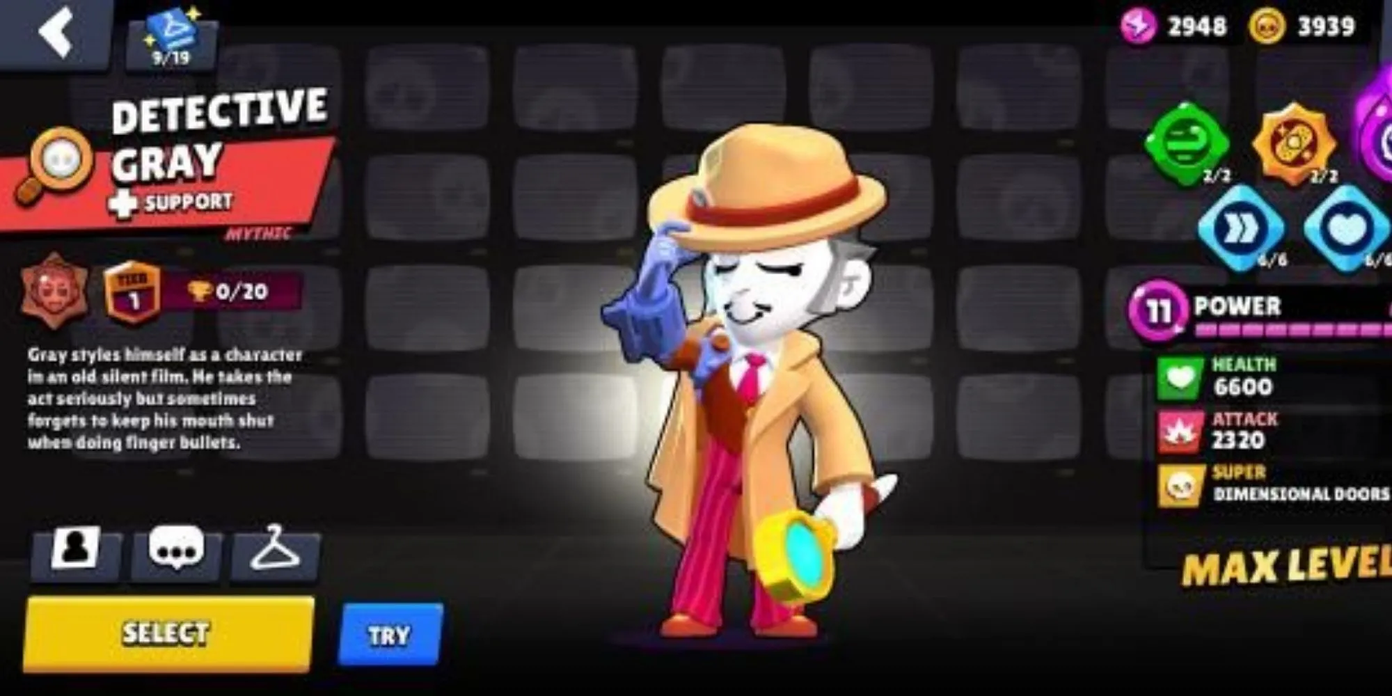 Gray, brawler hỗ trợ trong Brawl Stars, sử dụng kỹ năng dịch chuyển cổng không gian