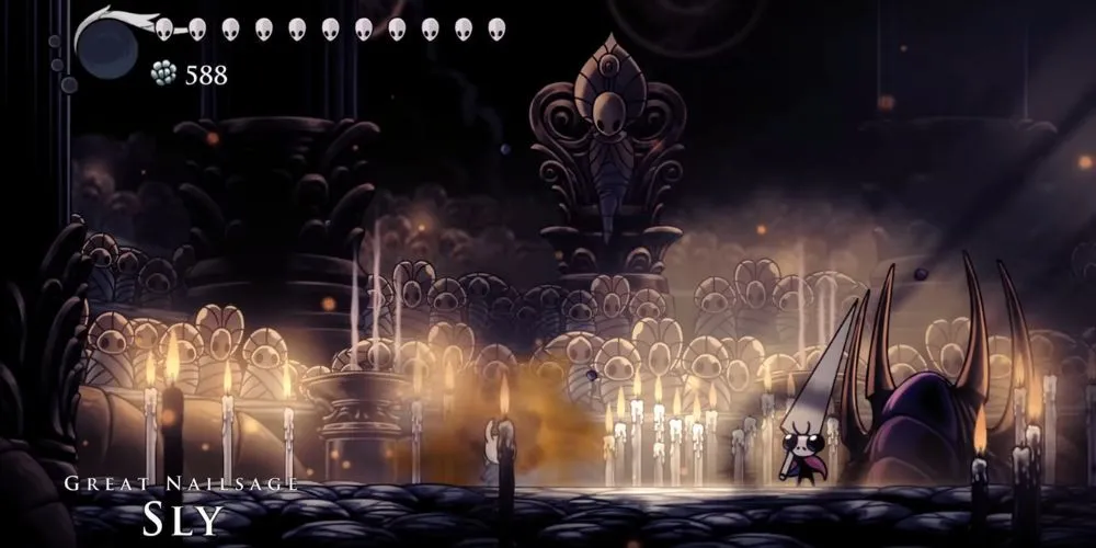 Great Nailsage Sly chiến đấu với người chơi tại Godhome trong Hollow Knight