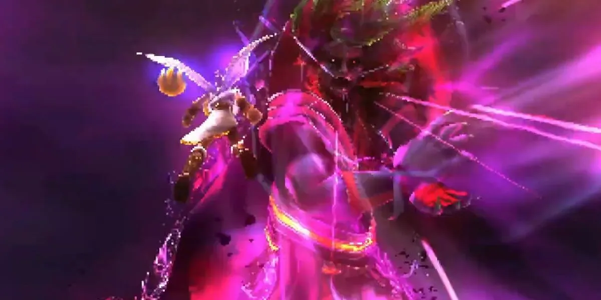 Hades hút Pit trong Kid Icarus: Uprising.