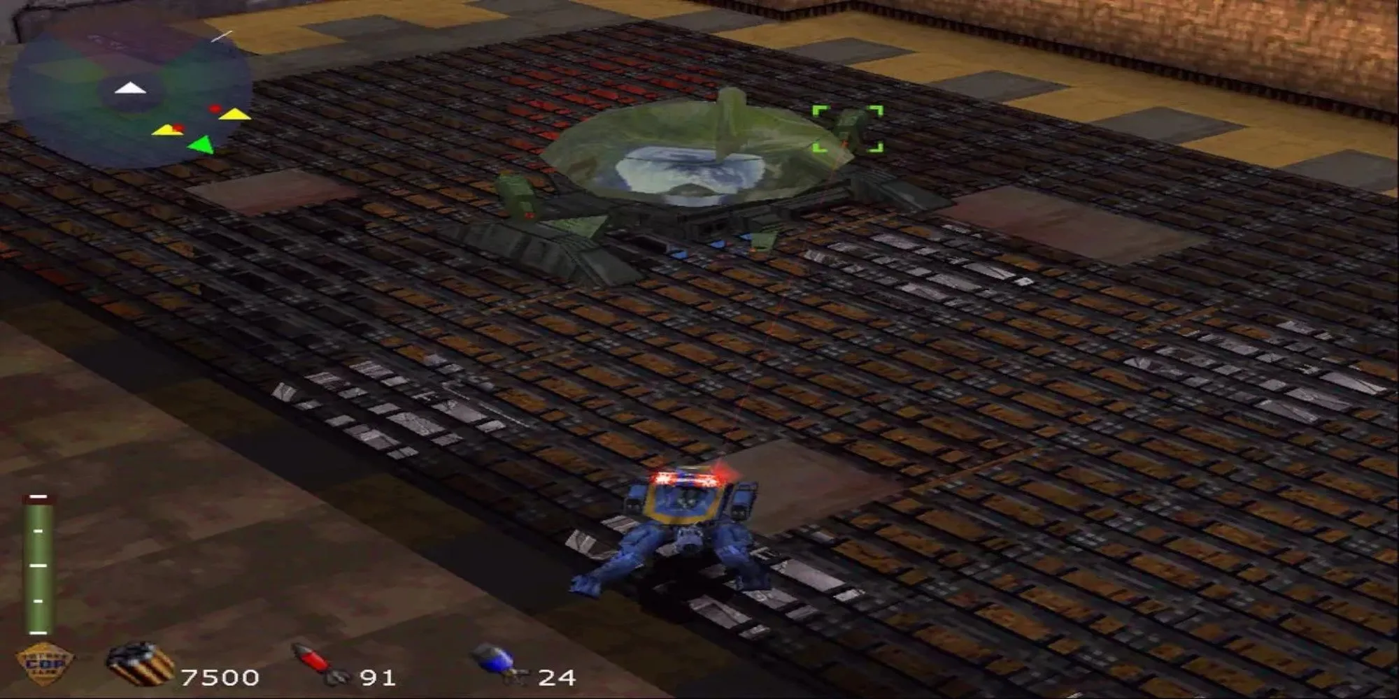 Hai cỗ máy mech đang chiến đấu trong game Future Cop LAPD trên PS1