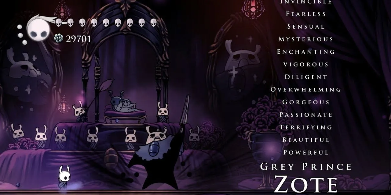 Hình ảnh boss Grey Prince Zote trong Hollow Knight