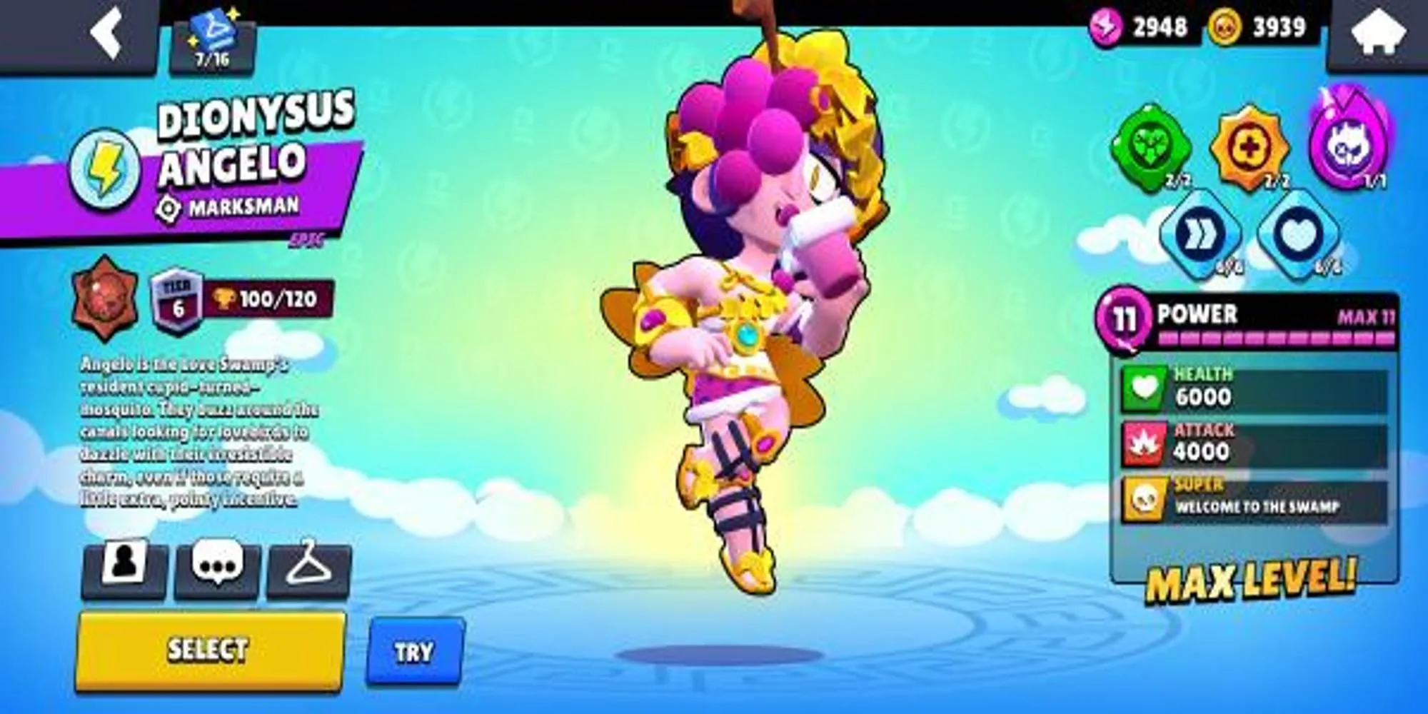 Hình ảnh Brawler Angelo với cây cung đặc trưng trong Brawl Stars