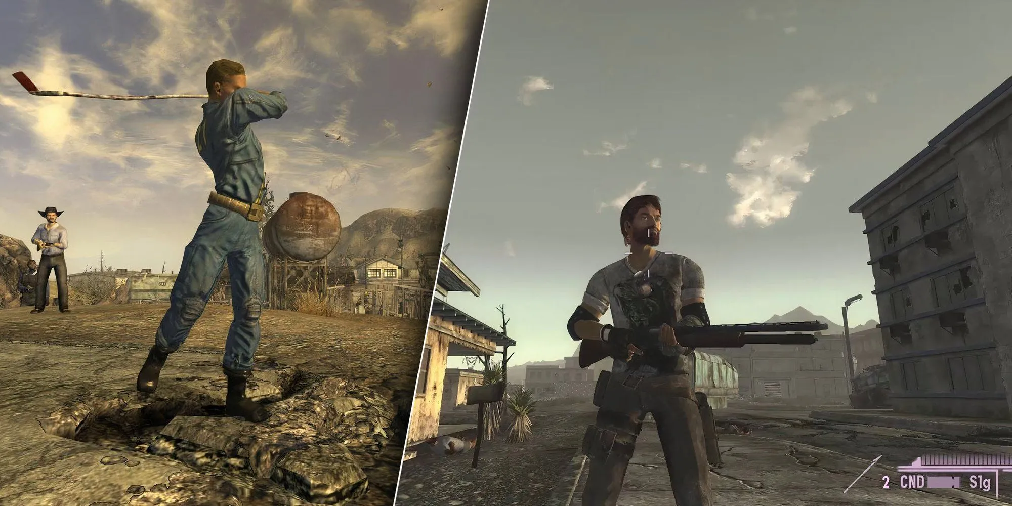 Hình ảnh Fallout: New Vegas, game RPG hậu tận thế với nhân vật chính mất trí nhớ và không có gì.
