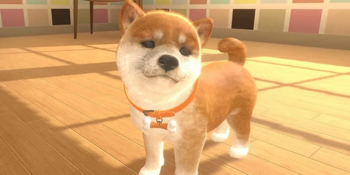 Hình ảnh giao diện và chú chó đáng yêu trong game Nintendogs trên Nintendo DS