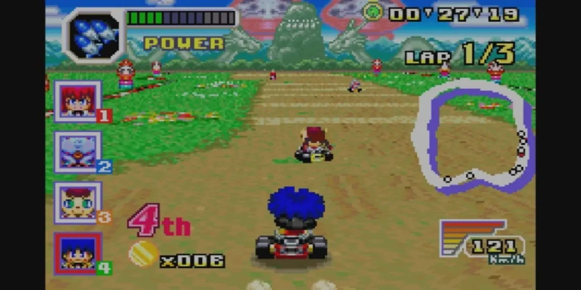 Hình ảnh màn hình chọn nhân vật trong Konami Krazy Racers trên GBA, hiển thị các nhân vật biểu tượng của Konami