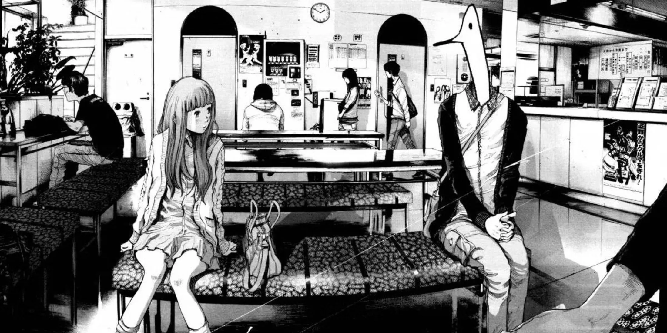 Hình ảnh minh họa độc đáo từ manga Oyasumi Punpun, thể hiện phong cách nghệ thuật kỳ lạ