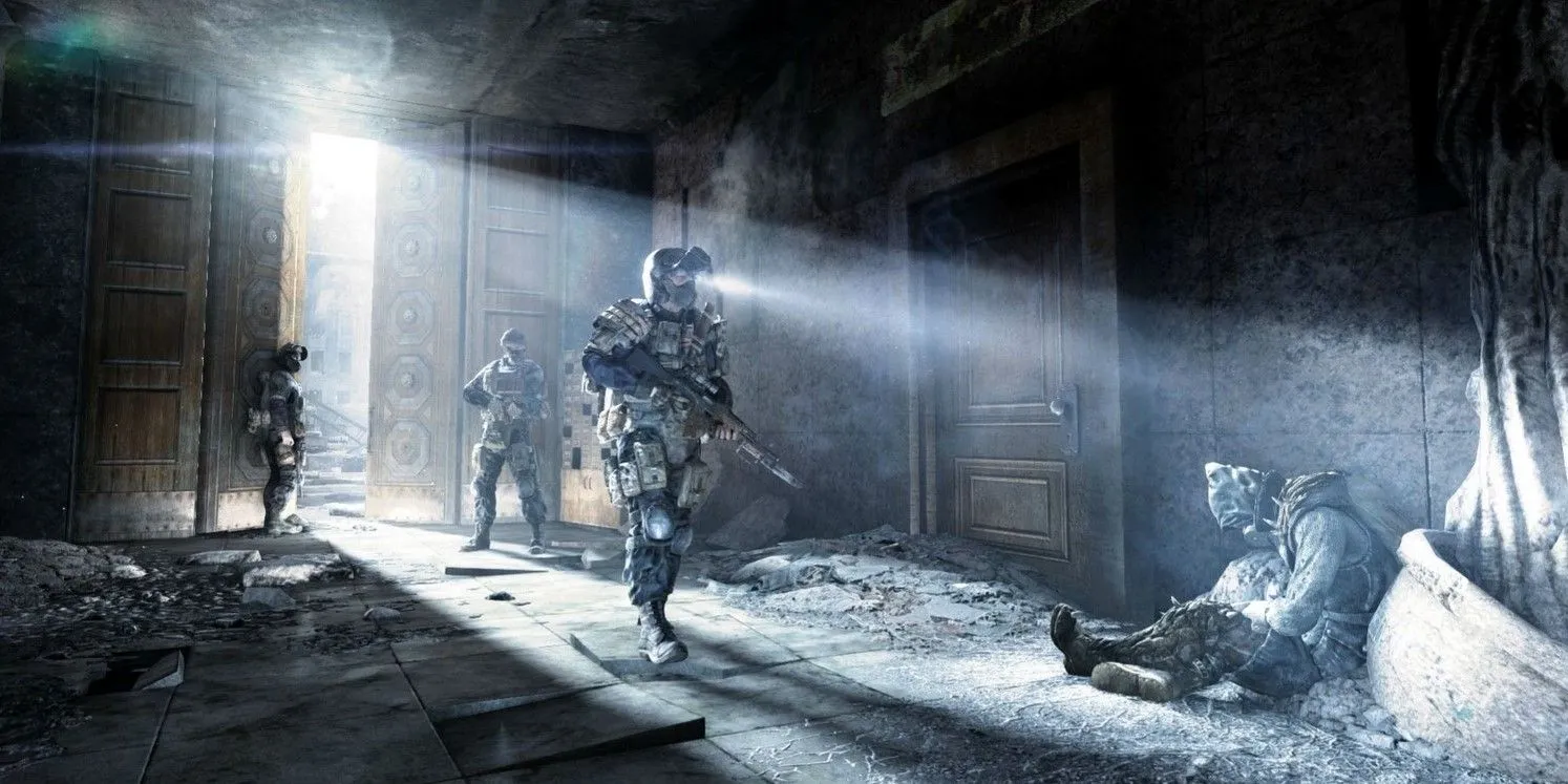 Hình ảnh minh họa game Metro 2033 Redux với bối cảnh u ám dưới tàu điện ngầm Moscow, thể hiện đồ họa được nâng cấp.