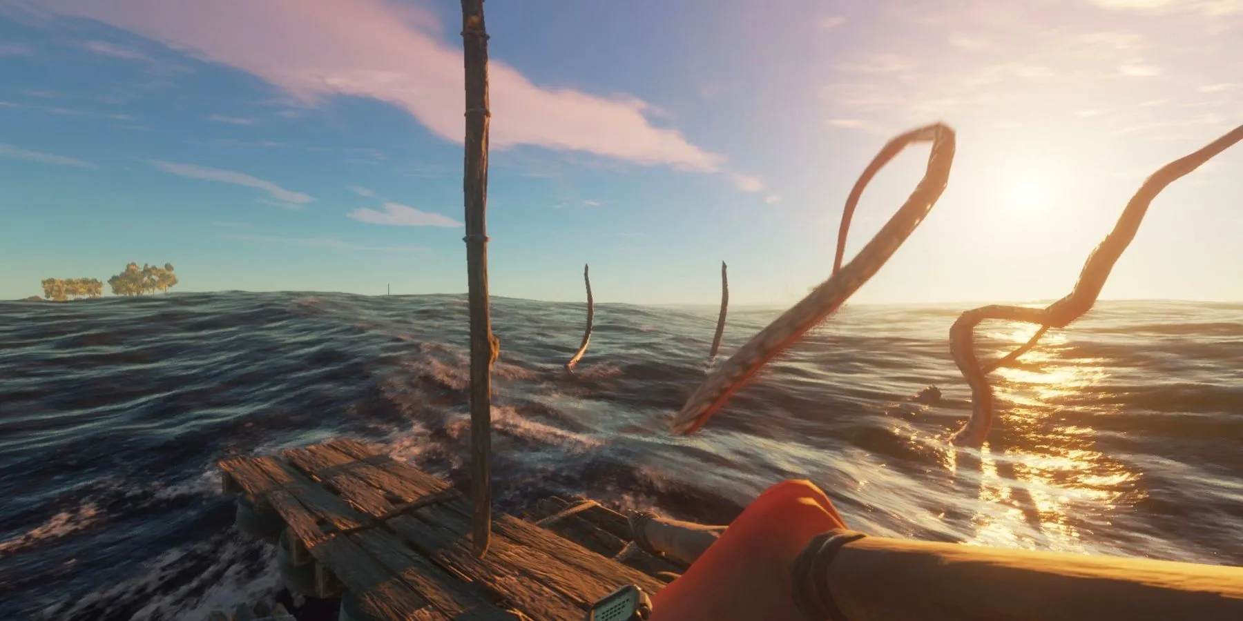 Hình ảnh người chơi chiến đấu dưới nước trong game sinh tồn Stranded Deep - Tựa game bị coi là kém chất lượng.