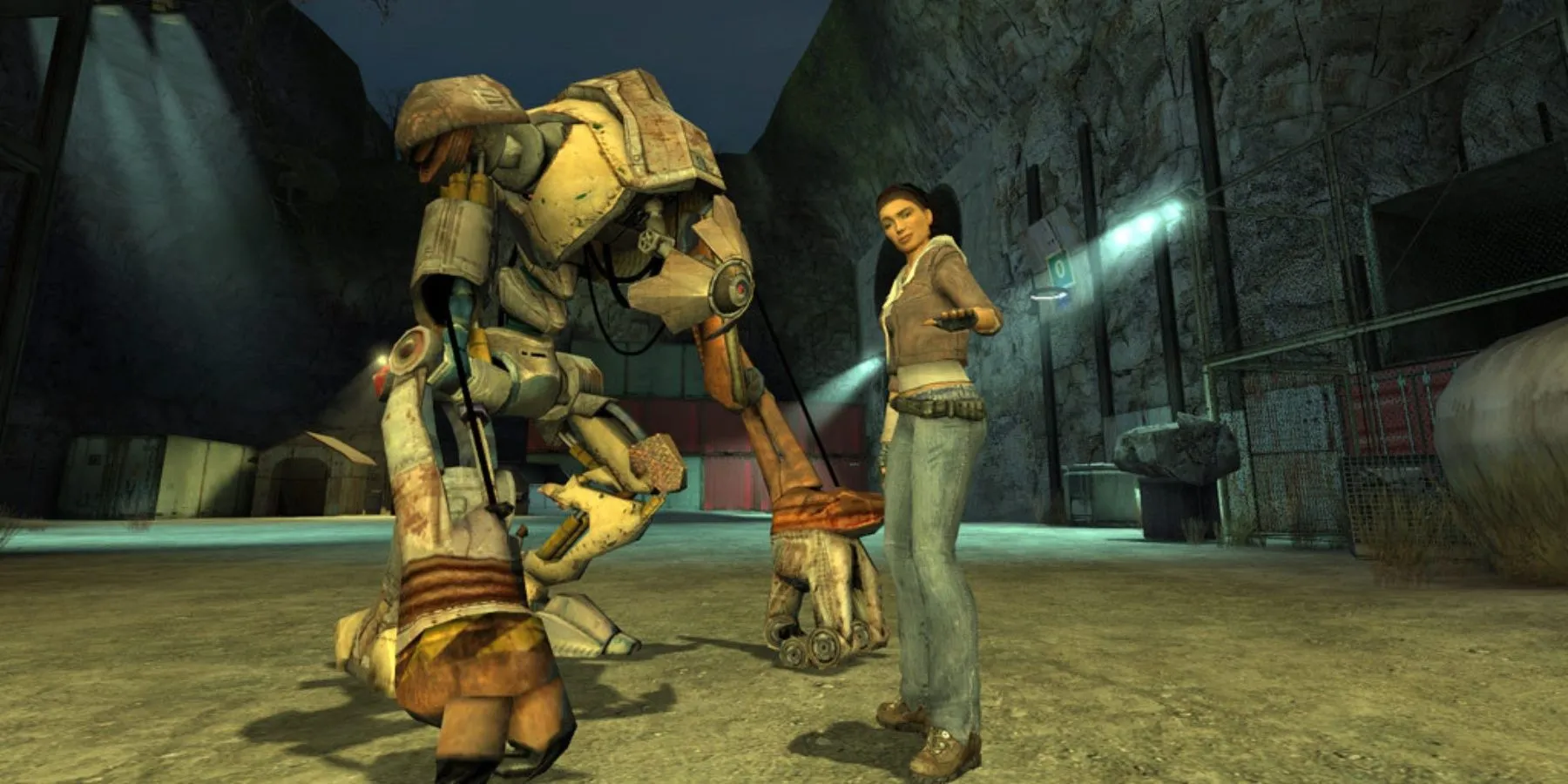 Hình ảnh nhân vật Dog (D0g) và Alyx Vance trong game Half-Life 2, minh họa tương tác nhân vật và công nghệ vật lý đột phá của game.