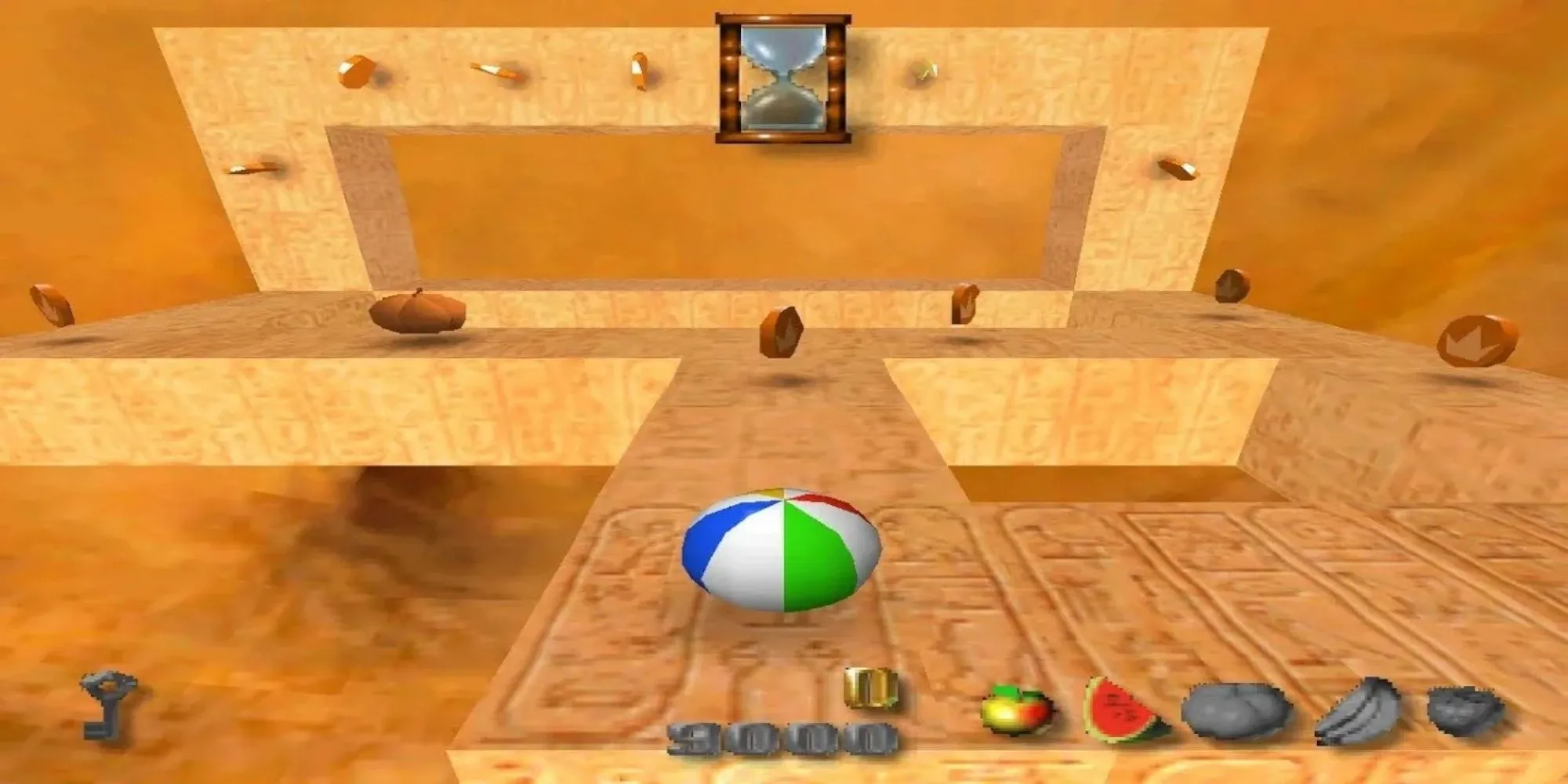 Hình ảnh quả bóng bãi biển trong game giải đố Kula World trên PlayStation 1